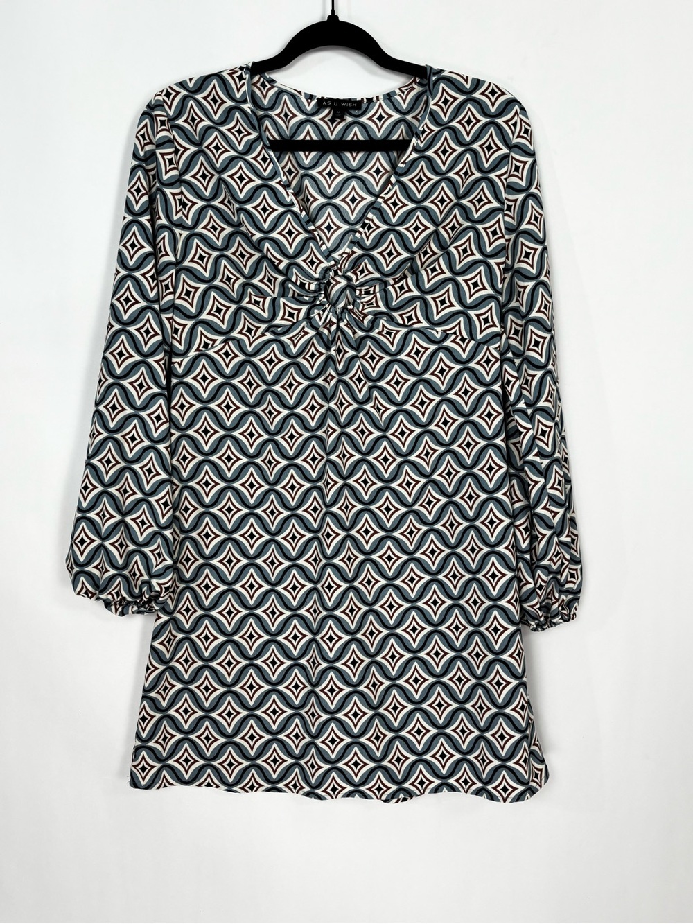 As U Wish Blue White Black Geometrical Pattern Dress Long Tunic Sz Medium
